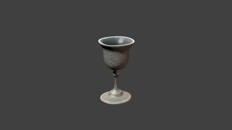 A standalone render of the ornamented silver cup from the shabbat scene.